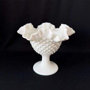 Footed Bowl - Fenton Hobnail Milk Glass - Vintage